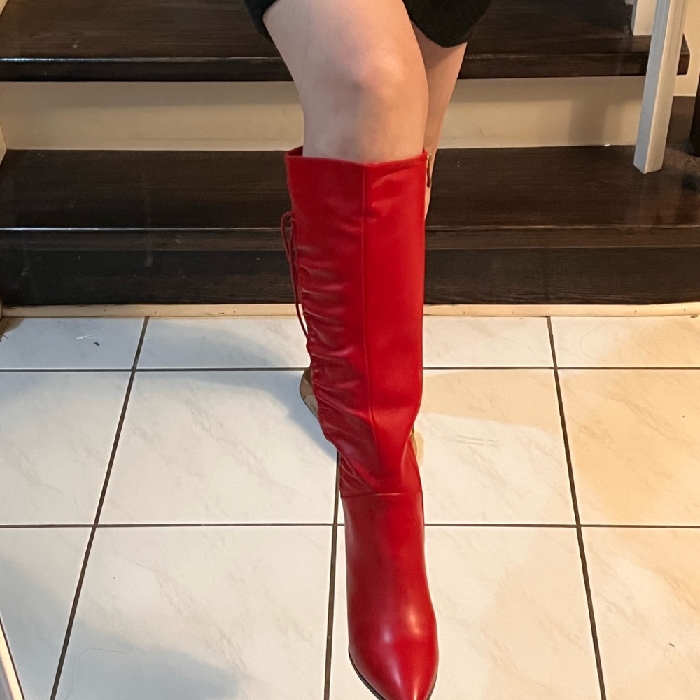 Elegant Red Knee-High Women's Boots - Picture 11 of 11
